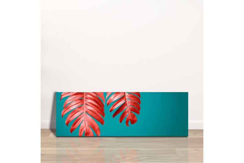 Canvastavla - Röda palmblad mot en turkos bakgrund - Röd / Turkos - Inredning - Tavlor & konst - Canvastavlor