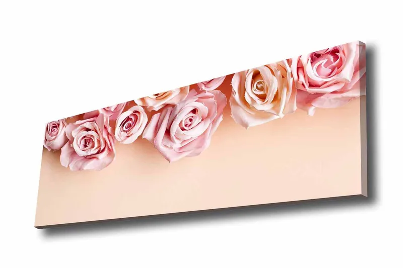 Canvastavla - Rosa rosor i mjuka nyanser mot en ljus bakgrund, Ljusrosa / Mörkrosa / Beige