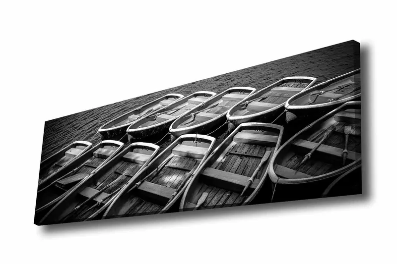 Canvastavla - Samling av båtar i svartvitt, Svart / Grå / Vit