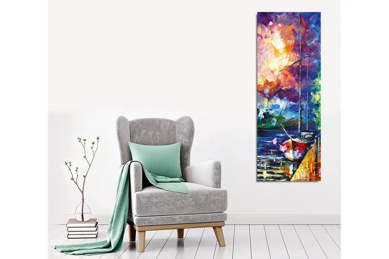 Canvastavla - Segelbåt vid en färgstark solnedgång - Lila / Orange / Blå - Inredning - Tavlor & konst - Canvastavlor