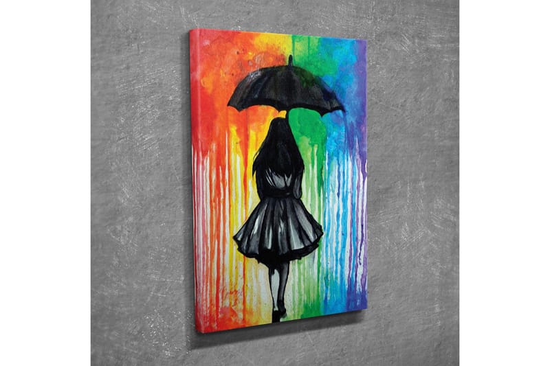 Canvastavla - Silhuett av en kvinna med paraply mot en färgglad bakgrund - Svart / Röd / Grön - Inredning - Tavlor & konst - Canvastavlor