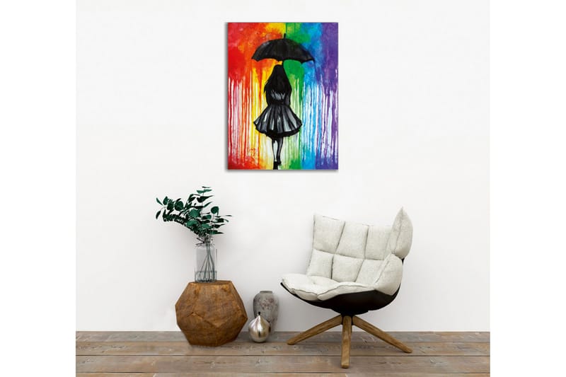 Canvastavla - Silhuett av en kvinna med paraply mot en färgglad bakgrund - Svart / Röd / Grön - Inredning - Tavlor & konst - Canvastavlor