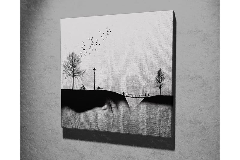 Canvastavla - Silhuett av en park med träd, bänk och fåglar i flykt - Svart / Grå - Inredning - Tavlor & konst - Canvastavlor