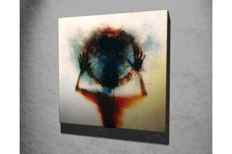 Canvastavla - Silhuett av en person som håller en cirkel av färg och ljus - Svart / Blå / Röd - Inredning - Tavlor & konst - Canvastavlor