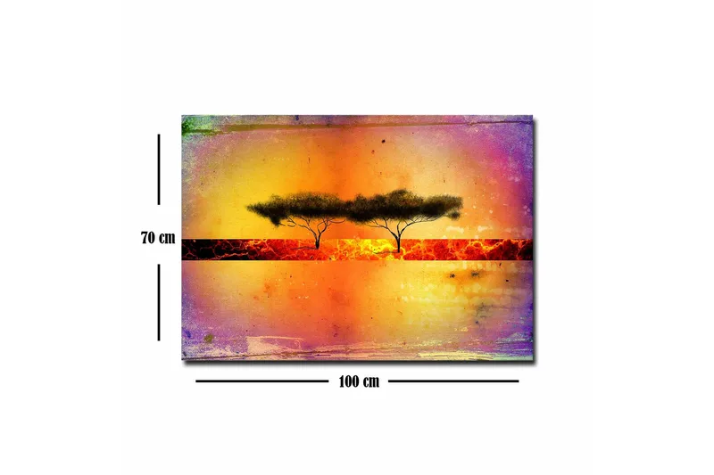 Canvastavla - Silhuett av träd mot en färgglad bakgrund - Orange / Lila / Svart - Inredning - Tavlor & konst - Canvastavlor