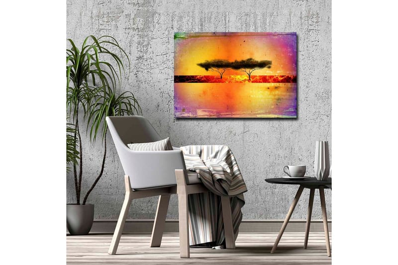 Canvastavla - Silhuett av träd mot en färgglad bakgrund - Orange / Lila / Svart - Inredning - Tavlor & konst - Canvastavlor