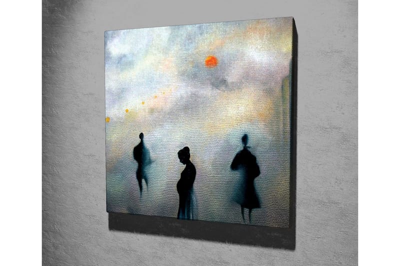 Canvastavla - Silhuetter av människor i en dimmig stadslandskap - Mörkblå / Grå / Orange - Inredning - Tavlor & konst - Canvastavlor