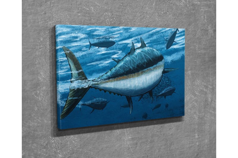 Canvastavla - Simmande tonfiskar i djupblått hav - Mörkblå / Ljusblå / Vit - Inredning - Tavlor & konst - Canvastavlor