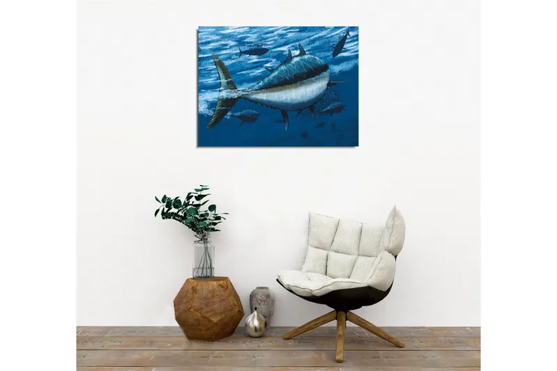 Canvastavla - Simmande tonfiskar i djupblått hav - Mörkblå / Ljusblå / Vit - Inredning - Tavlor & konst - Canvastavlor