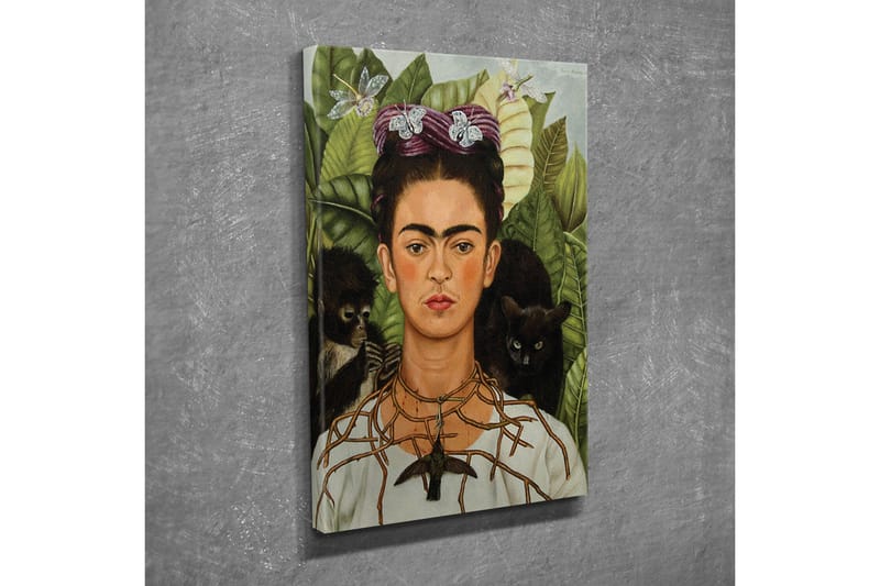 Canvastavla - Självporträtt med djur och grönska i bakgrunden - Grön / Brun / Svart - Inredning - Tavlor & konst - Canvastavlor