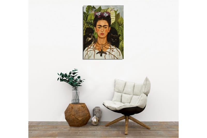 Canvastavla - Självporträtt med djur och grönska i bakgrunden - Grön / Brun / Svart - Inredning - Tavlor & konst - Canvastavlor