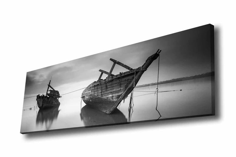 Canvastavla - Skeppsvrak i stilla vatten, Svart / Vitt / Grått