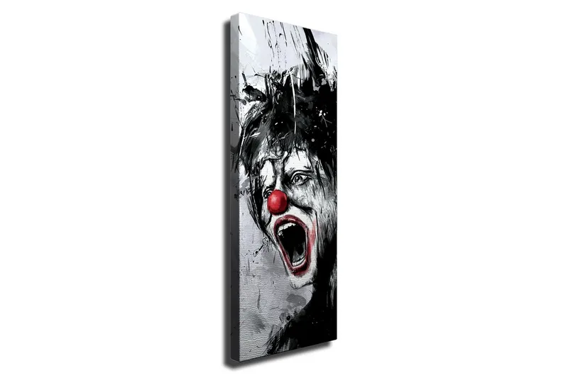 Canvastavla - Skrikande clown med röd näsa och dramatiska ansiktsdrag, Svart / Vit / Röd