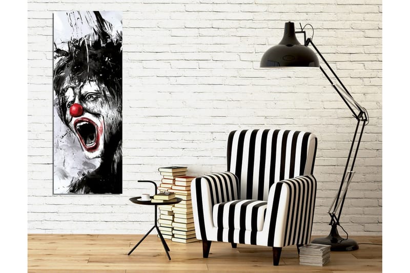 Canvastavla - Skrikande clown med röd näsa och dramatiska ansiktsdrag - Svart / Vit / Röd - Inredning - Tavlor & konst - Canvastavlor