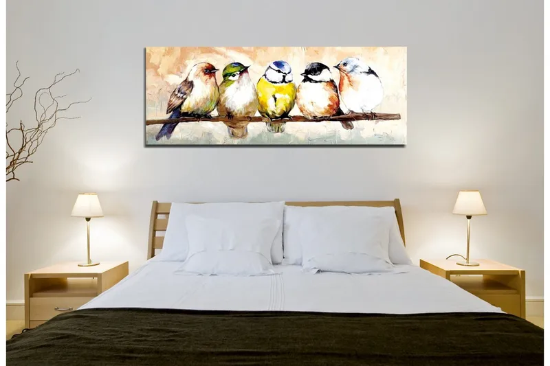 Canvastavla Småfåglar på en kvist - Flerfärgad - Inredning - Tavlor & konst - Canvastavlor