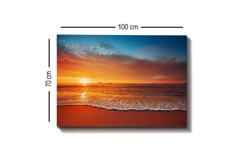 Canvastavla - Solnedgång över havet med mjuka vågor vid stranden - Orange / Blå / Beige - Inredning - Tavlor & konst - Canvastavlor
