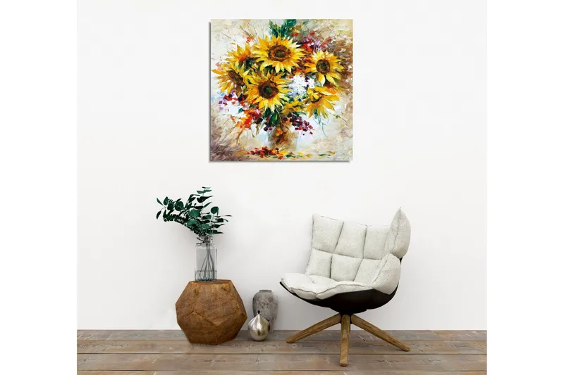 Canvastavla - Solrosor i en färgrik bukett - Gult / Grönt / Brunt - Inredning - Tavlor & konst - Canvastavlor