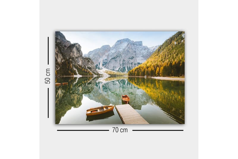 Canvastavla - Spegelblanka sjö med fjäll och höstfärgade träd - Grön / Orange / Blå - Inredning - Tavlor & konst - Canvastavlor