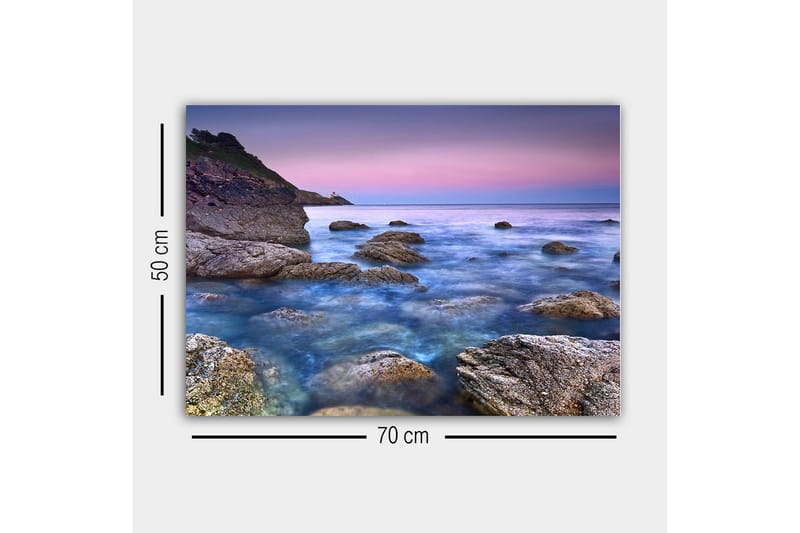 Canvastavla - Stämningsfull kustlandskap med klippor och hav - Blå / Grå / Lila - Inredning - Tavlor & konst - Canvastavlor