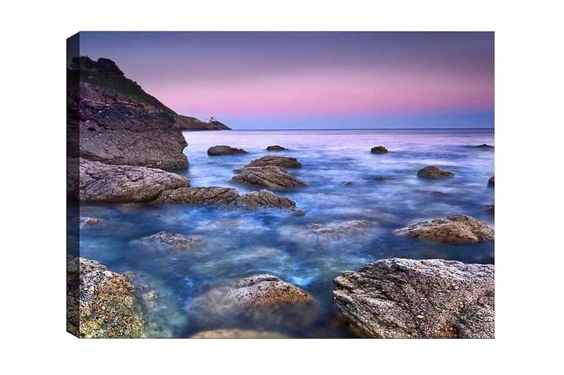 Canvastavla - Stämningsfull kustlandskap med klippor och hav, Blå / Grå / Lila