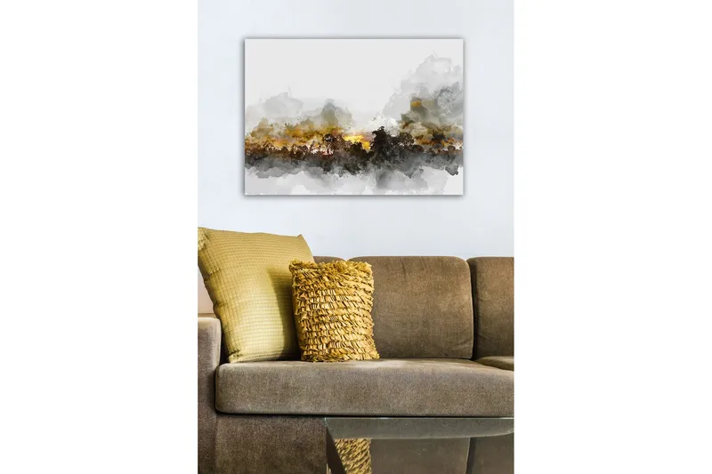 Canvastavla - Stämningsfull landskapsvy med silhuetter av träd mot en dramatisk himmel - Grå / Brun / Svart - Inredning - Tavlor & konst - Canvastavlor