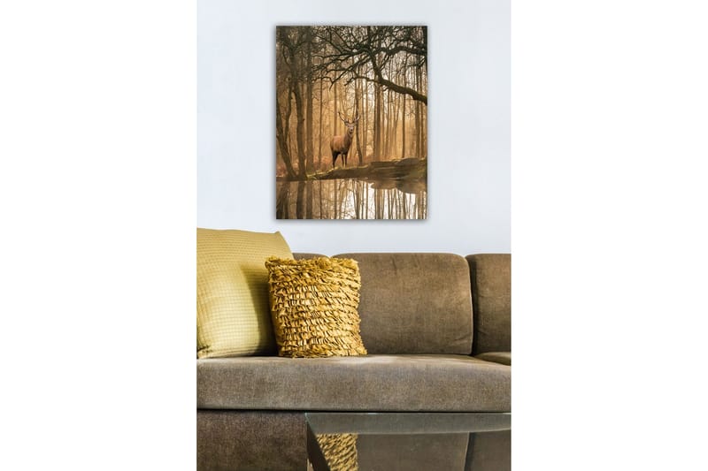 Canvastavla - Ståtlig älg i dimmig skogsmiljö - Brunt / Guld / Grönt - Inredning - Tavlor & konst - Canvastavlor