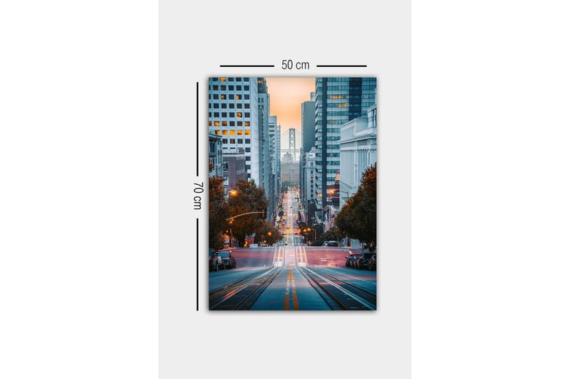 Canvastavla - Stadsgata med sikt mot en bro i bakgrunden - Blå / Orange / Grå - Inredning - Tavlor & konst - Canvastavlor