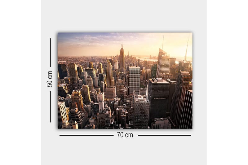 Canvastavla - Stadssilhuett av New York vid solnedgången - Guld / Grå / Blå - Inredning - Tavlor & konst - Canvastavlor