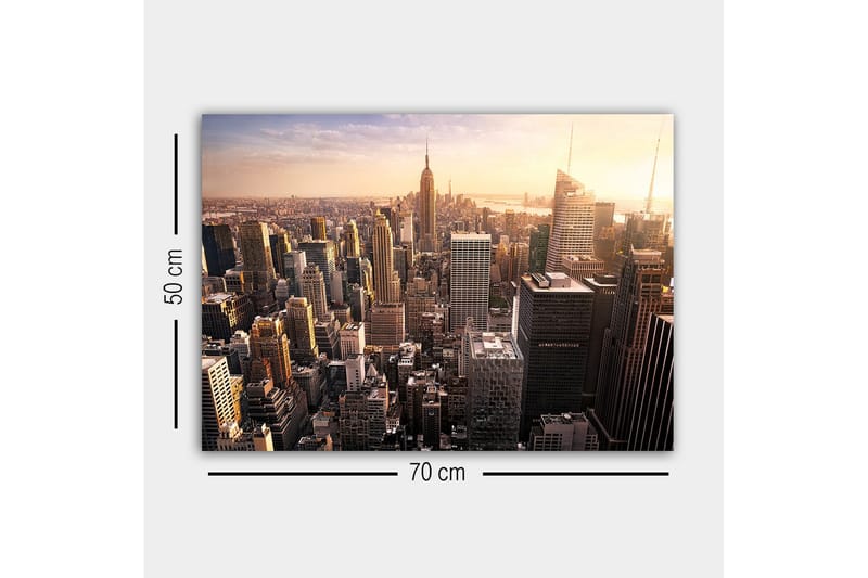 Canvastavla - Stadssilhuett av New York vid solnedgången - Guld / Grå / Blå - Inredning - Tavlor & konst - Canvastavlor