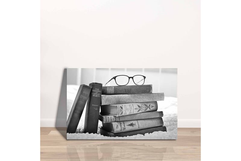 Canvastavla - Stapel av böcker med glasögon ovanpå - Svart / Grått / Vitt - Inredning - Tavlor & konst - Canvastavlor