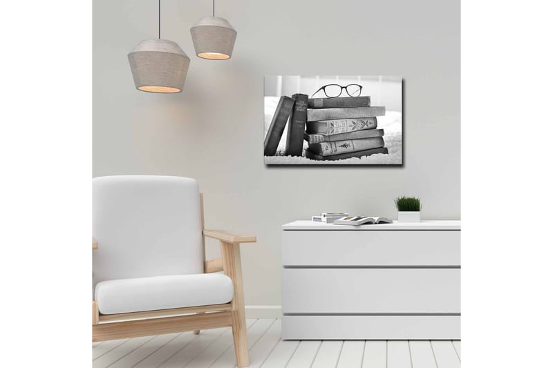 Canvastavla - Stapel av böcker med glasögon ovanpå - Svart / Grått / Vitt - Inredning - Tavlor & konst - Canvastavlor