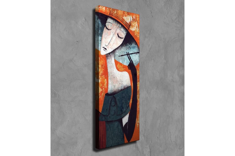 Canvastavla - Stiliserad kvinna med hatt som håller en cigarett - Orange / Mörkblå / Vit - Inredning - Tavlor & konst - Canvastavlor