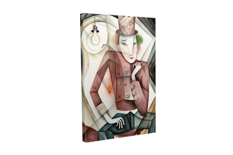 Canvastavla - Stiliserad man i hatt med en mystisk blick, Brun / Grön / Beige