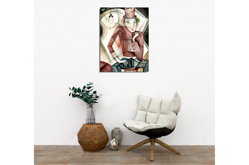 Canvastavla - Stiliserad man i hatt med en mystisk blick - Brun / Grön / Beige - Inredning - Tavlor & konst - Canvastavlor