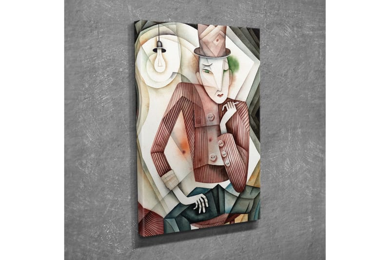 Canvastavla - Stiliserad man i hatt med en mystisk blick - Brun / Grön / Beige - Inredning - Tavlor & konst - Canvastavlor