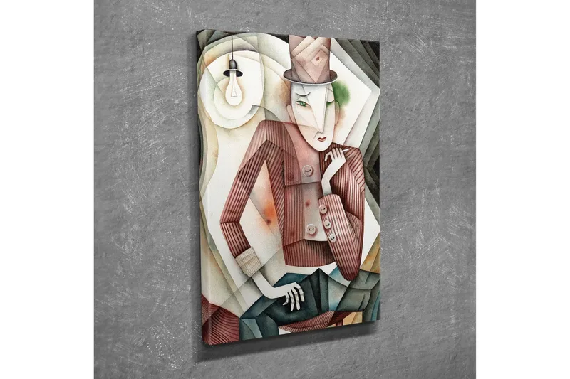 Canvastavla - Stiliserad man i hatt med en mystisk blick - Brun / Grön / Beige - Inredning - Tavlor & konst - Canvastavlor