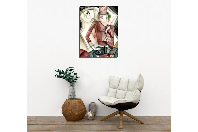 Canvastavla - Stiliserad man i hatt med en mystisk blick - Brun / Grön / Beige - Inredning - Tavlor & konst - Canvastavlor
