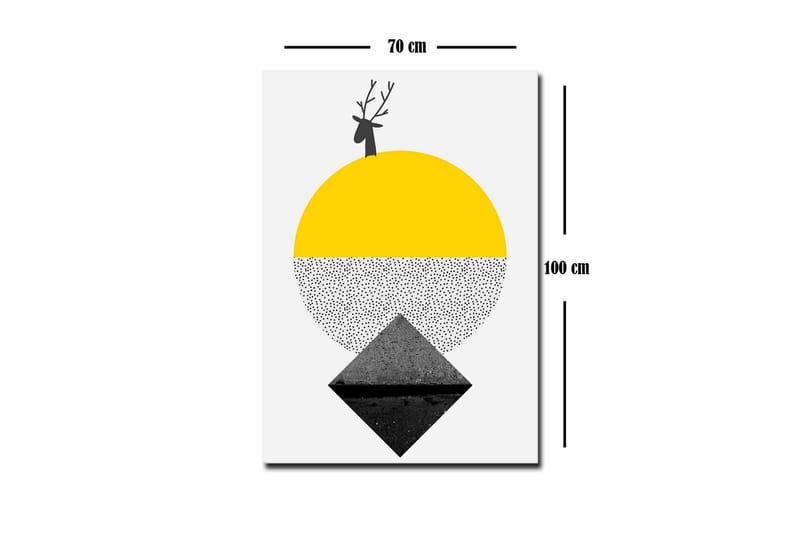 Canvastavla - Stiliserad ren med en sol och geometriska former - Gul / Svart / Vit - Inredning - Tavlor & konst - Canvastavlor