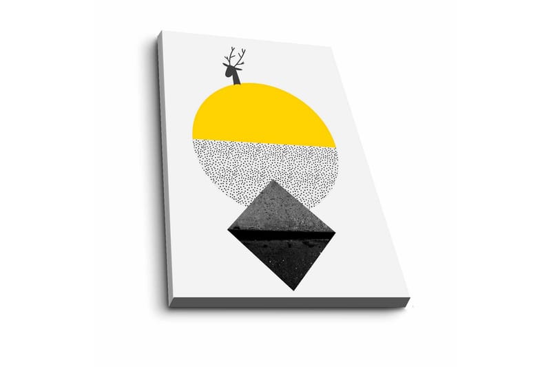 Canvastavla - Stiliserad ren med en sol och geometriska former, Gul / Svart / Vit