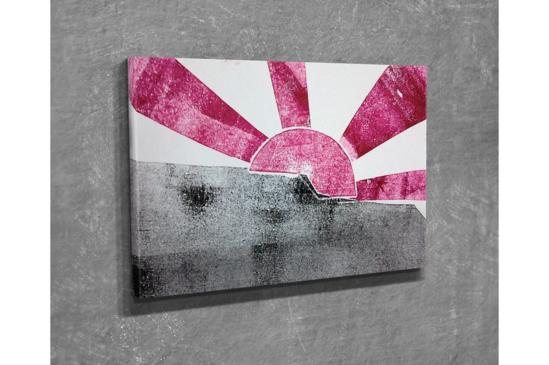Canvastavla - Stiliserad soluppgång med strålar i rosa och grått - Rosa / Grå - Inredning - Tavlor & konst - Canvastavlor