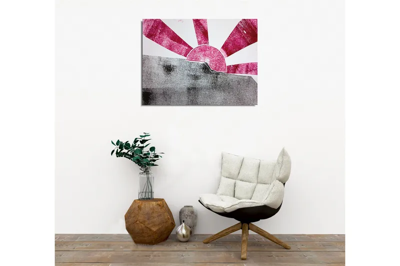 Canvastavla - Stiliserad soluppgång med strålar i rosa och grått - Rosa / Grå - Inredning - Tavlor & konst - Canvastavlor