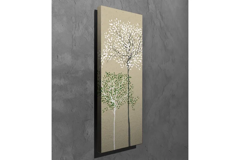 Canvastavla - Stiliserade träd med vita och gröna löv på en neutral bakgrund - Grön / Vit / Beige - Inredning - Tavlor & konst - Canvastavlor