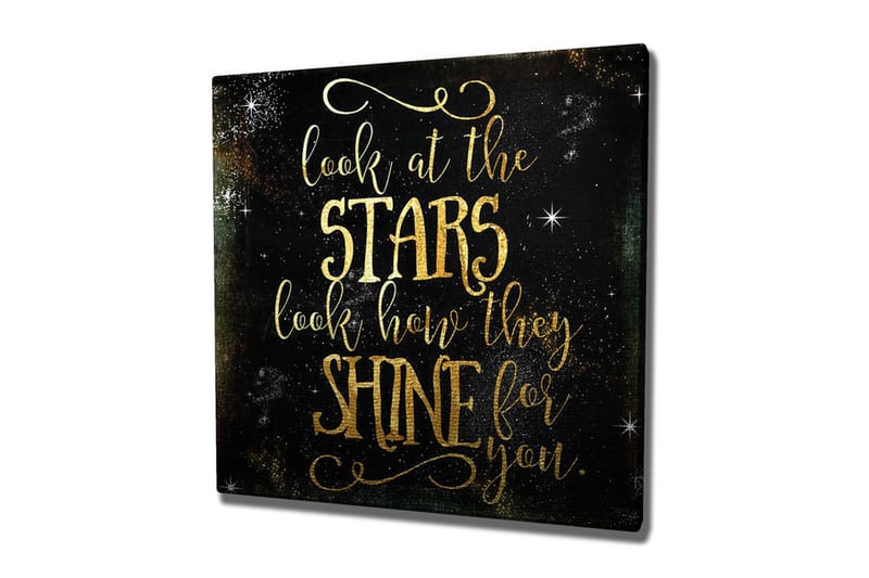 Canvastavla - Stjärnklädd natthimmel med inspirerande text, Guld / Svart