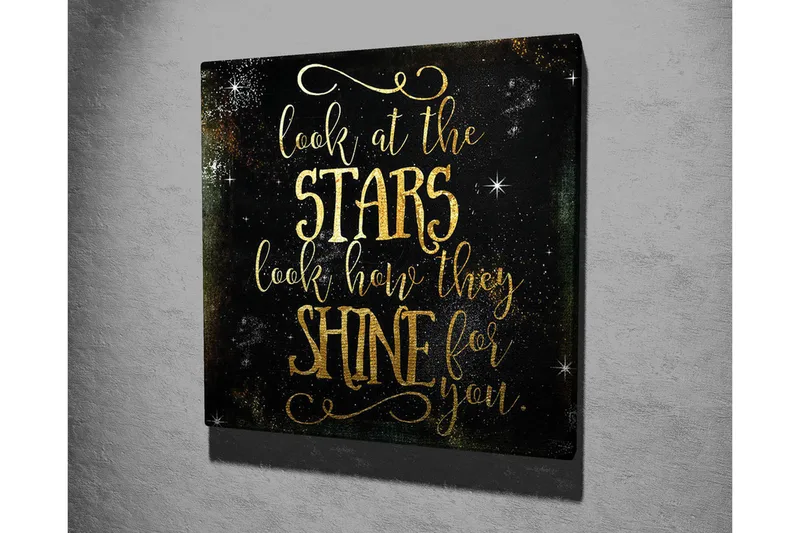 Canvastavla - Stjärnklädd natthimmel med inspirerande text - Guld / Svart - Inredning - Tavlor & konst - Canvastavlor