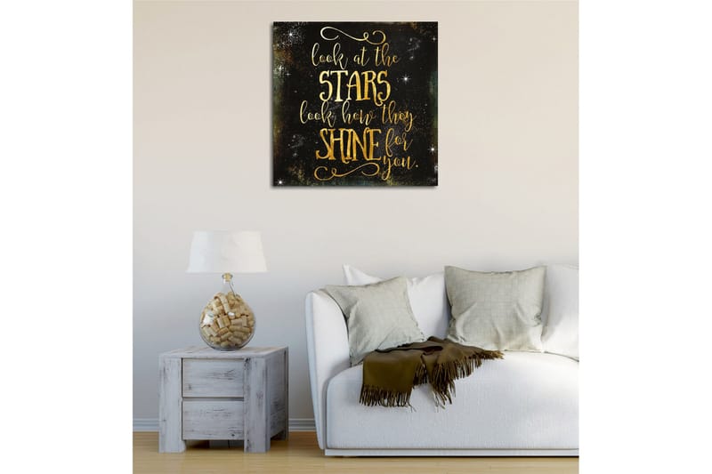 Canvastavla - Stjärnklädd natthimmel med inspirerande text - Guld / Svart - Inredning - Tavlor & konst - Canvastavlor