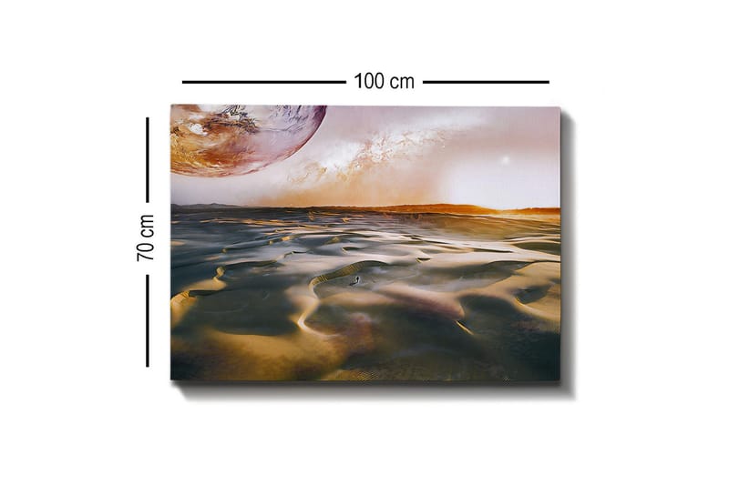 Canvastavla - Storslagen ökenlandskap med en planet i bakgrunden - Guld / Brunt / Orange - Inredning - Tavlor & konst - Canvastavlor