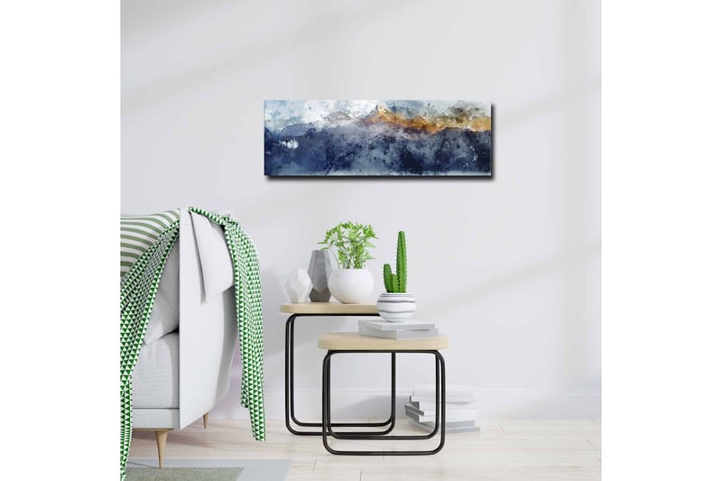 Canvastavla - Storslagen berglandskap med snöklädda toppar - Mörkblå / Grå / Guld - Inredning - Tavlor & konst - Canvastavlor
