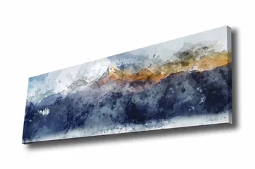 Canvastavla - Storslagen berglandskap med snöklädda toppar - Mörkblå / Grå / Guld - Inredning - Tavlor & konst - Canvastavlor