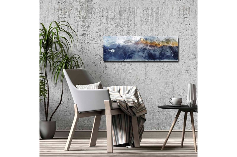 Canvastavla - Storslagen berglandskap med snöklädda toppar - Mörkblå / Grå / Guld - Inredning - Tavlor & konst - Canvastavlor