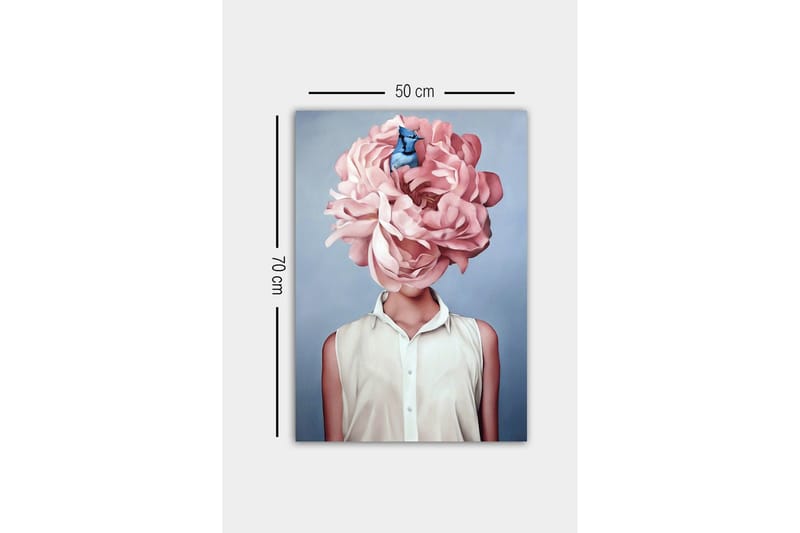 Canvastavla - Storslagen blomma som ersätter huvudet på en kvinna - Ljusrosa / Blå / Vit - Inredning - Tavlor & konst - Canvastavlor